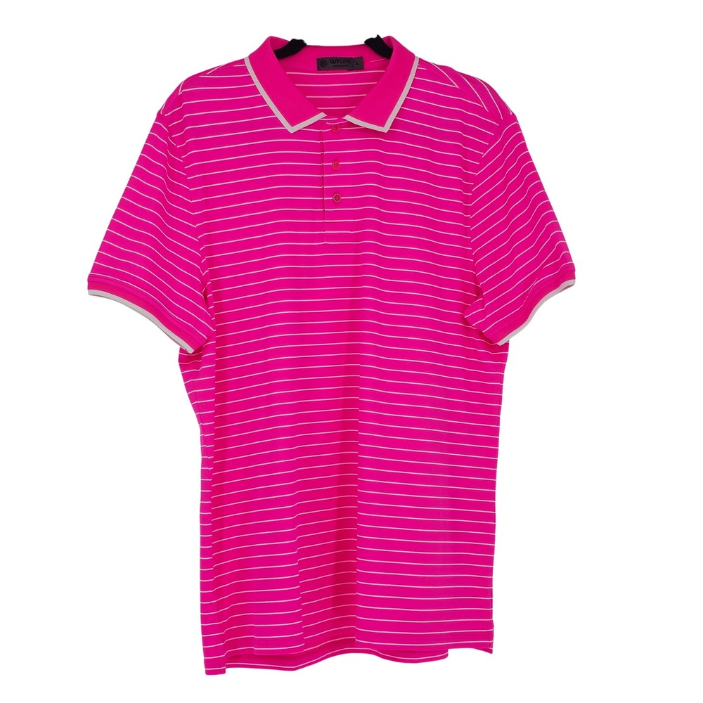 G/FORE Golf Polo Shirt L Glow Pink Striped Short Sleeve Casual Preppy Activewear
